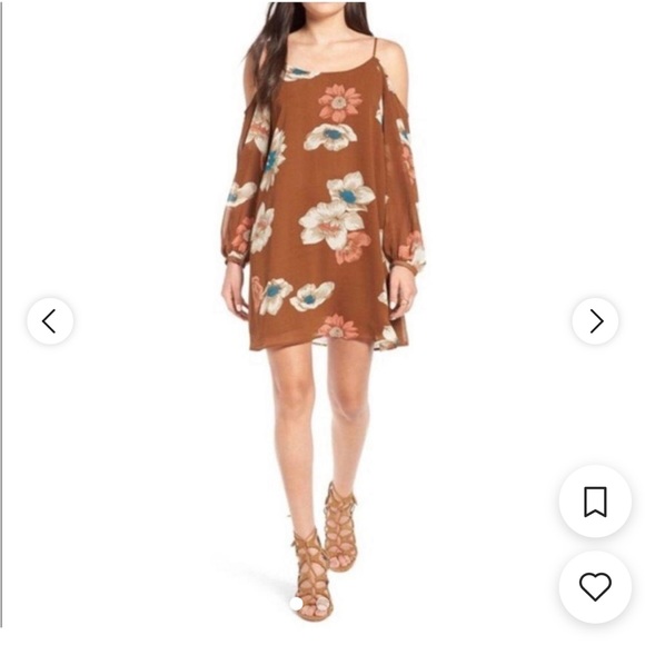 Leith Brown - Floral Print Dress - boho cold shoulder - size small - Picture 5 of 5